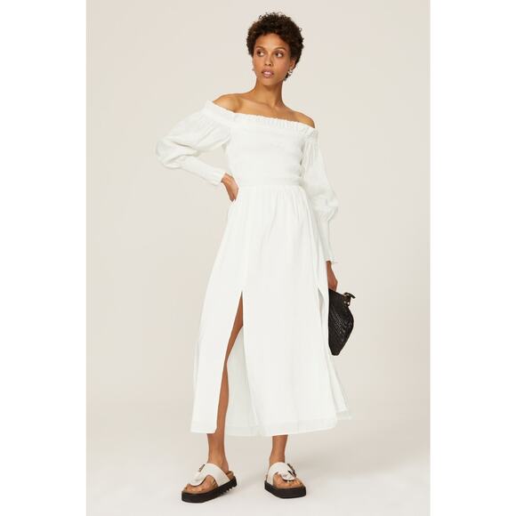 AllSaints Dresses & Skirts - AllSaints Lary White Long Sleeve Off Shoulder Slit Linen Silk Midi Dress Size 4